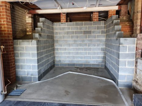 sub floor retaining walls in store room